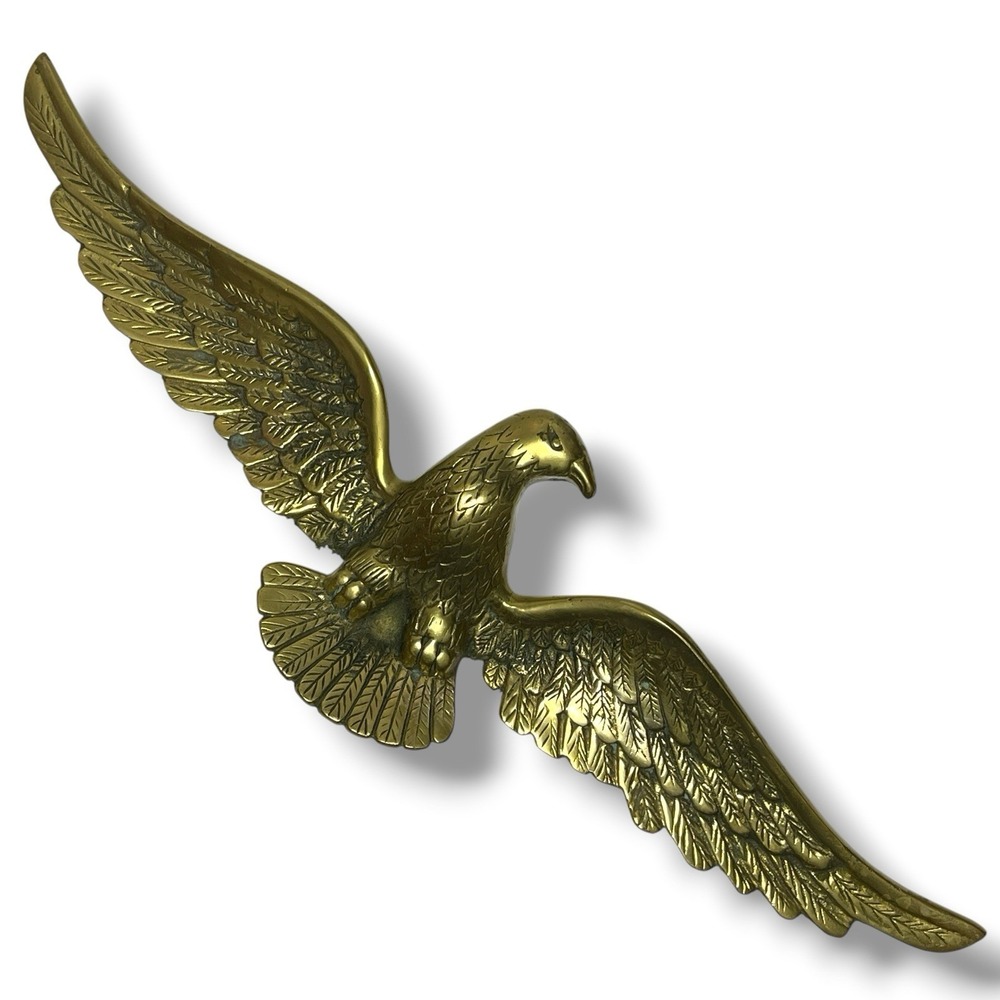 American Bald Eagle with Spread Wings Cast Iron Brass Wall Plaque 18" Patriotic